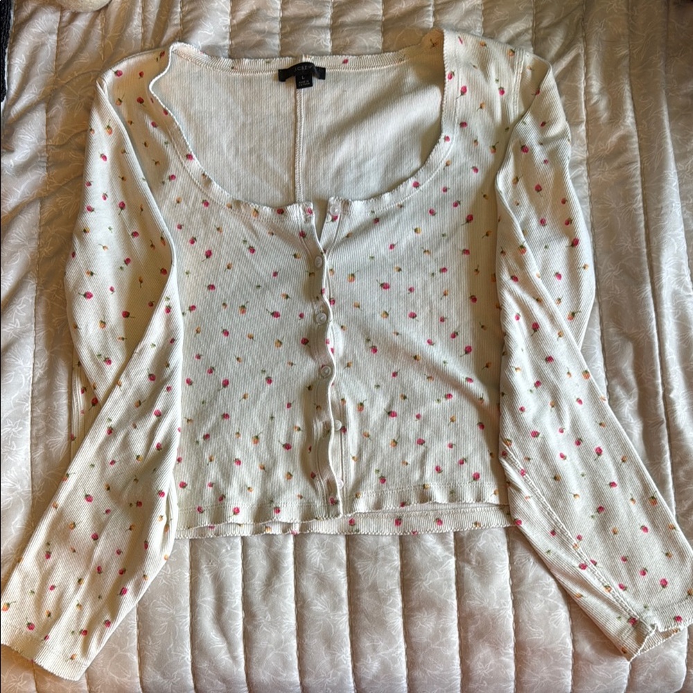 J. Crew Cream Long Sleeve Button Up Crop